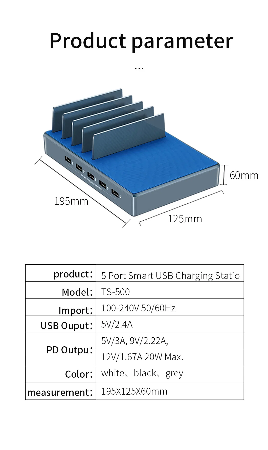 5 Port Smart Desktop USB Charging Station Multiport USB Charger