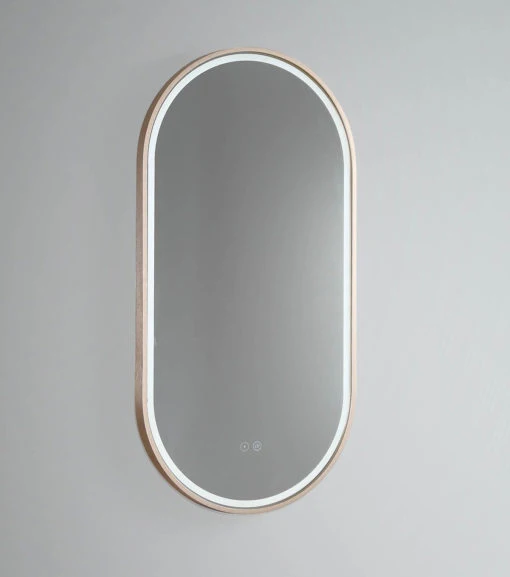 Ortonbath Dedge Lit Gold Frame Oval Make up Smart Bathroom Backlit Anti Fog Vanity LED Light Mirror Dressing Wall Mirror Bath LED Mirror