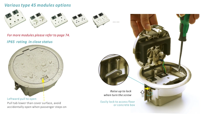 Robust Pop up Lid Floor Outlet with USB Charger