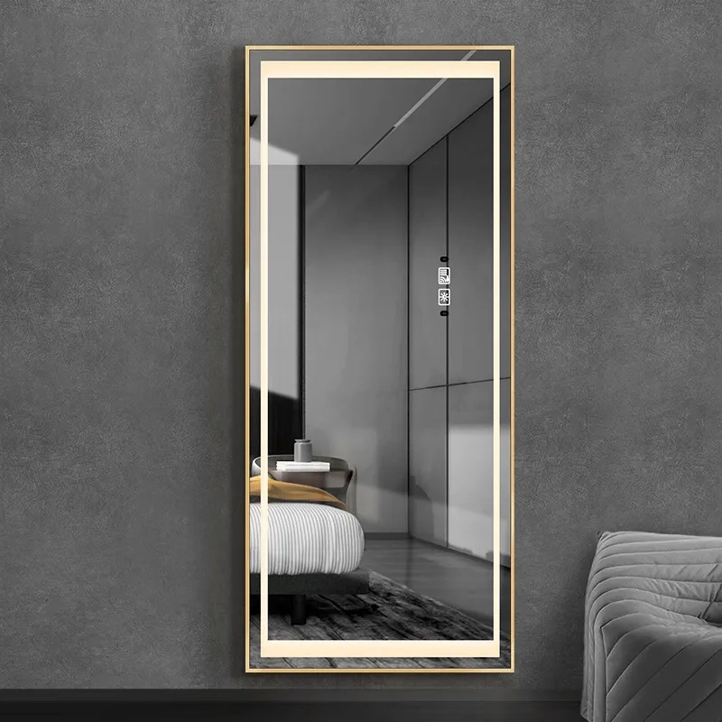 Aluminum Frame Wall Mounted Dressing Mirror with LED Light Household Floor Full Body Mirror